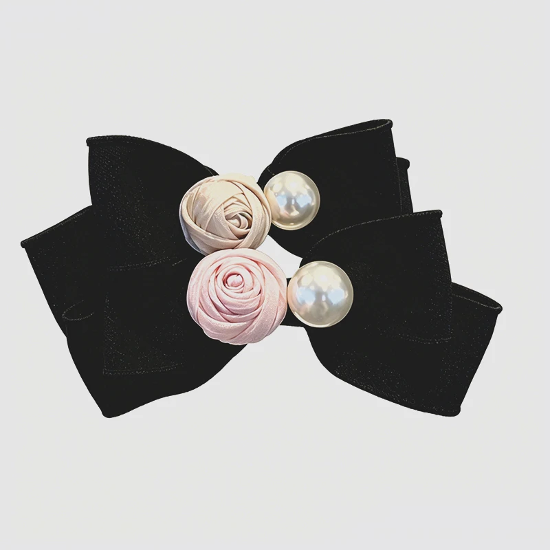 Élégante Pince à Cheveux Princesse Rose Romantique, Pince Haut de Gamme Nœud Papillon Perle, Pince pour l'Arrière de la Tête, Pince à Cheveux Printanière
