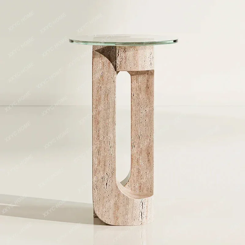 VHNatural travertine edge few high-end designer living room rounded corner few small coffee table model room sofa side table
