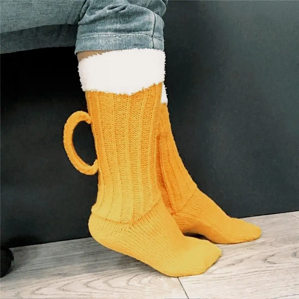 

Men's 3D Beer Mug Knitted Socks Thicken Warm Mid-Calf Socks Women Winter Soft Sleep Floor Socks Woolen Funny Christmas Gifts