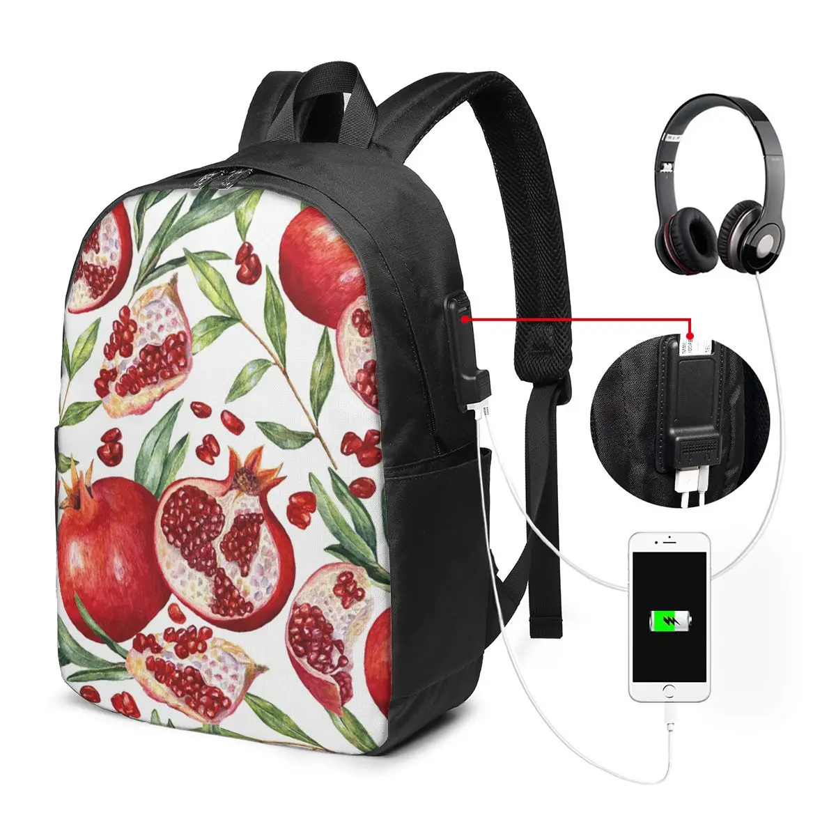Pomegranate Tropical Fruit Art Backpack Travel Notebook Bag Computer College Student School Bag Laptop Shoulder Bags Men Women