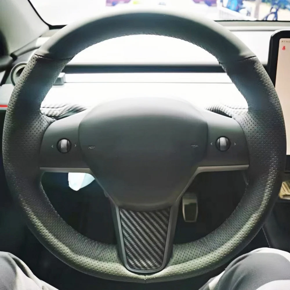 

Изготовленный на заказ чехол на руль автомобиля из микрофибры для Tesla Model 3 2015-2017 2018-2021 Model Y 2019-2021 автомобильная рулевая пленка