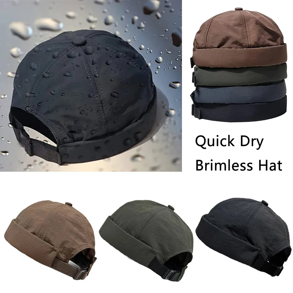 Quality Skullcap Brimless Hat Solid Color Quick Dry Beanie Cap Breathable Adjustable Retro Hat Men