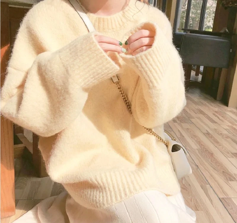 

Свитер женский модный осенне-зимний сладкий милый новый свободный вязаный пуловер с ветровой нижней частью женские