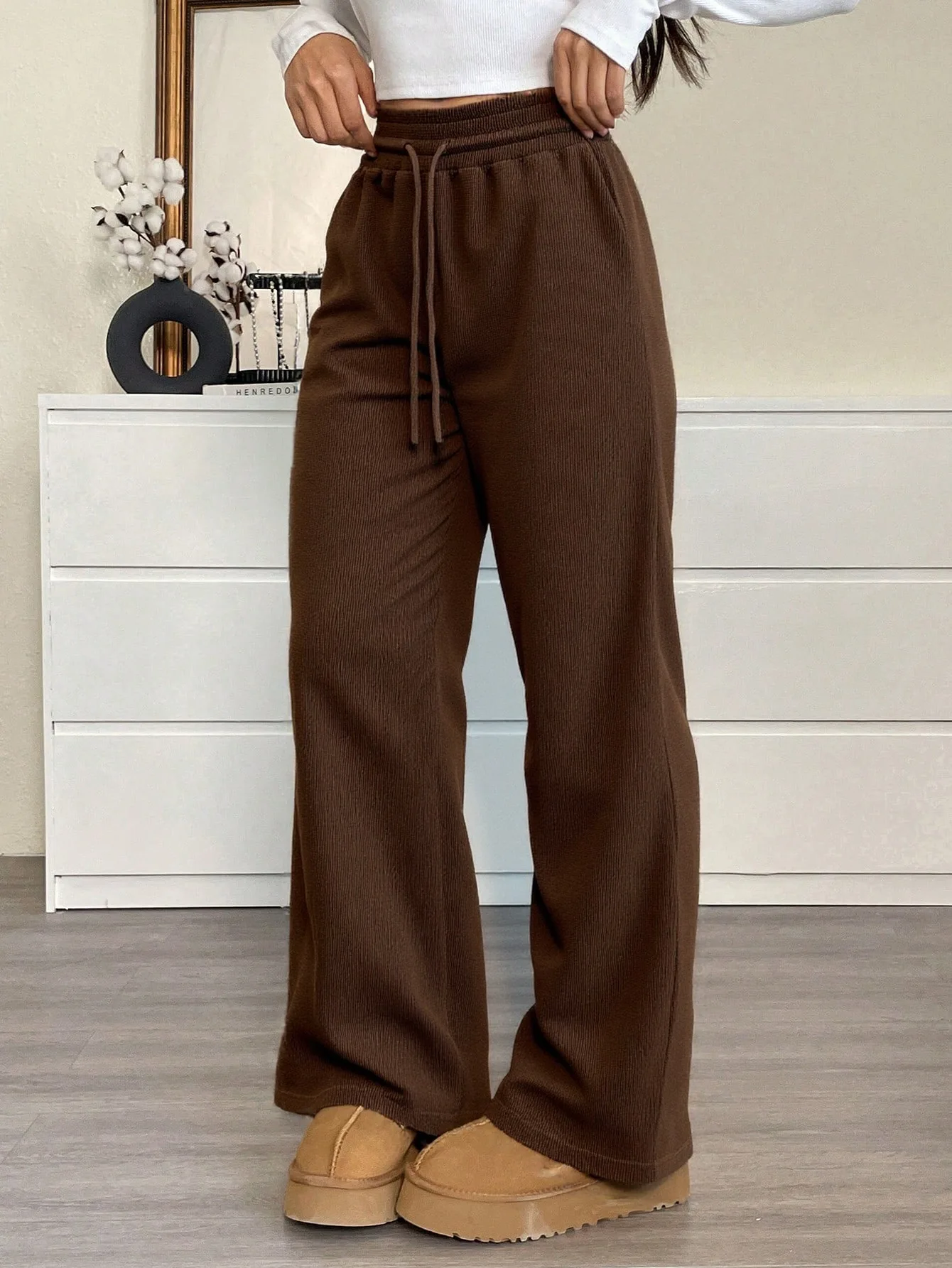 Pantaloni sportivi casual con coulisse a vita alta da donna Pantaloni sportivi elasticizzati dritti 2025 Autunno Inverno Harajuku Retro Y2K Abbigliamento