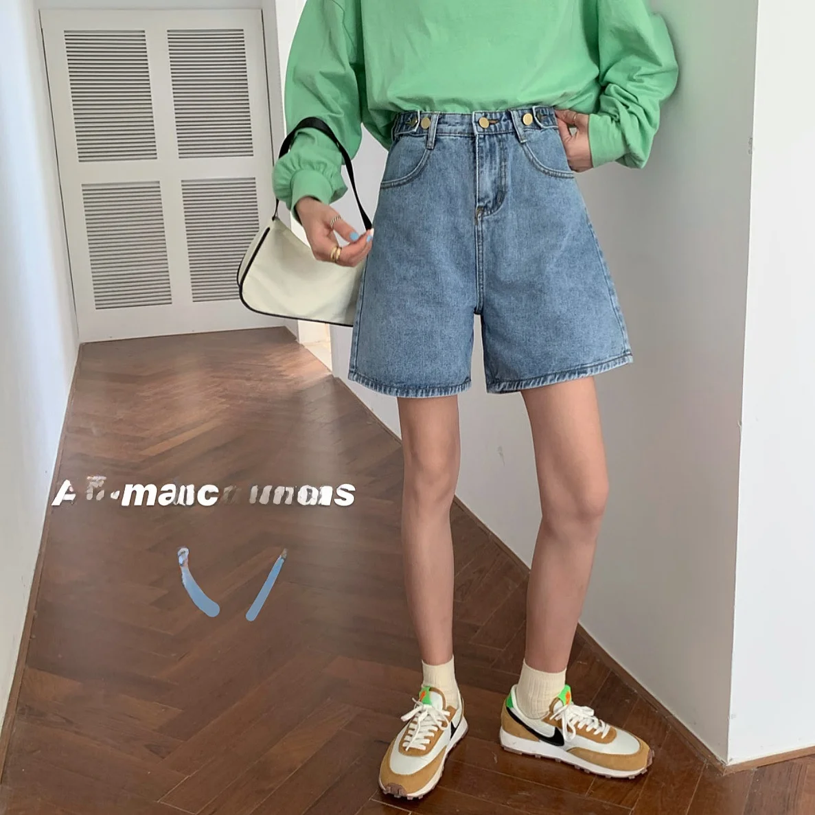 High Waist Denim Five-Quarter orts Women's Spring Summer plus Size Slimming Loose Versatile Wide Leg A-Line Hot Pants