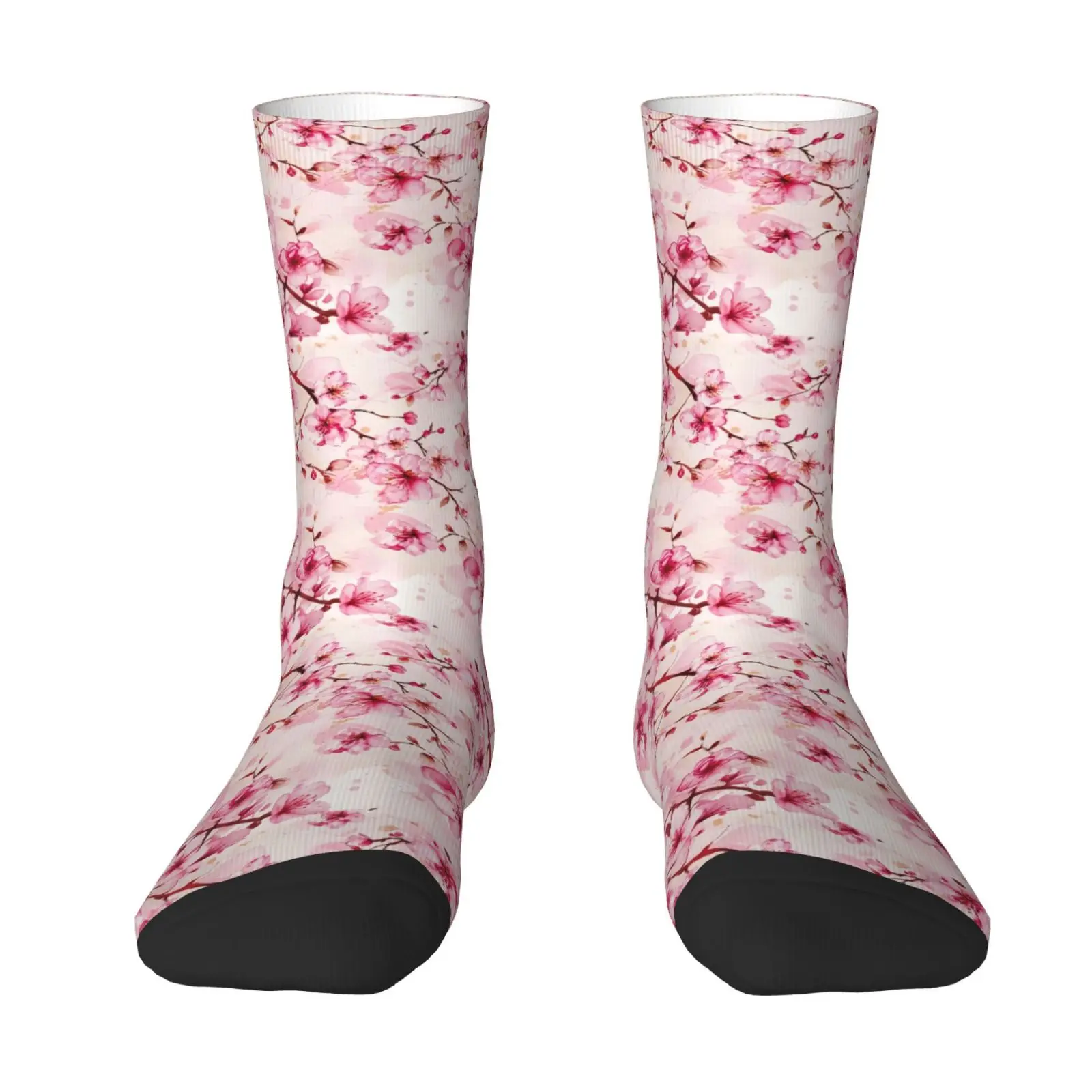 Vintage Pink Cherry Blossom Pattern Calf Socks Sakura Flower Art Print Mid Calf Socks One Size Novelty Unisex Socks