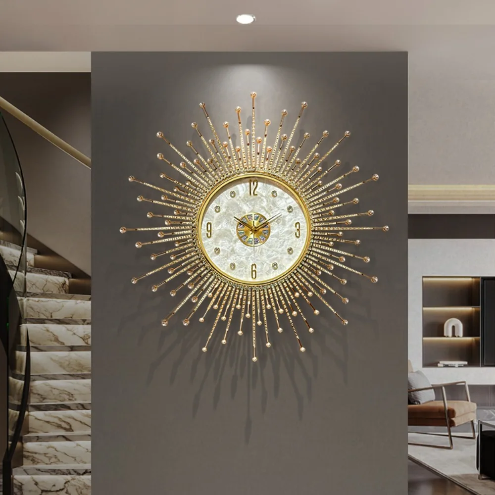 Sun Rhinestone Design Wall Clock Living Room Stunning Shell Large Dial Wall Clock Luxurious Reloj De Pared Para Home decoration