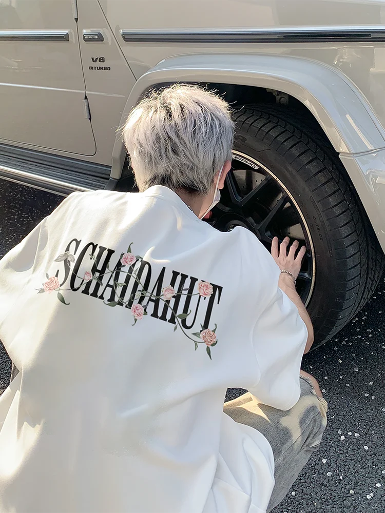 Loose Unisex Summer T-Shirt Couple Short Sleeve Breathable Printed round Neck Regular Fit American Style for Teenagers