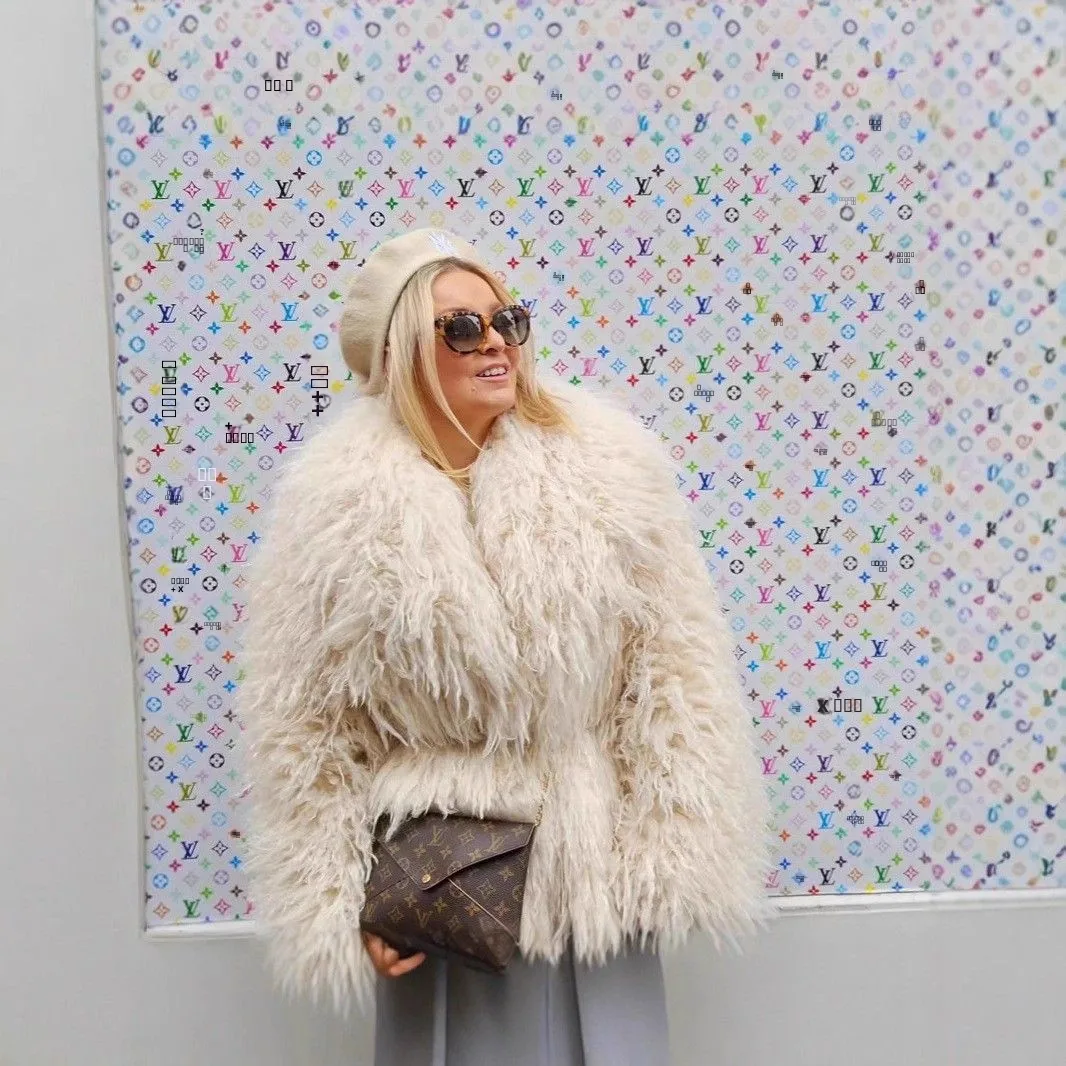 เสื้อโค้ทขนเทียมเท็ดดี้ ความยาวปานกลาง สำหรับผู้หญิง แจ็คเก็ตขนสัตว์เทียม ทรงเข้ารูป คอปกยาว สไตล์ยุโรป