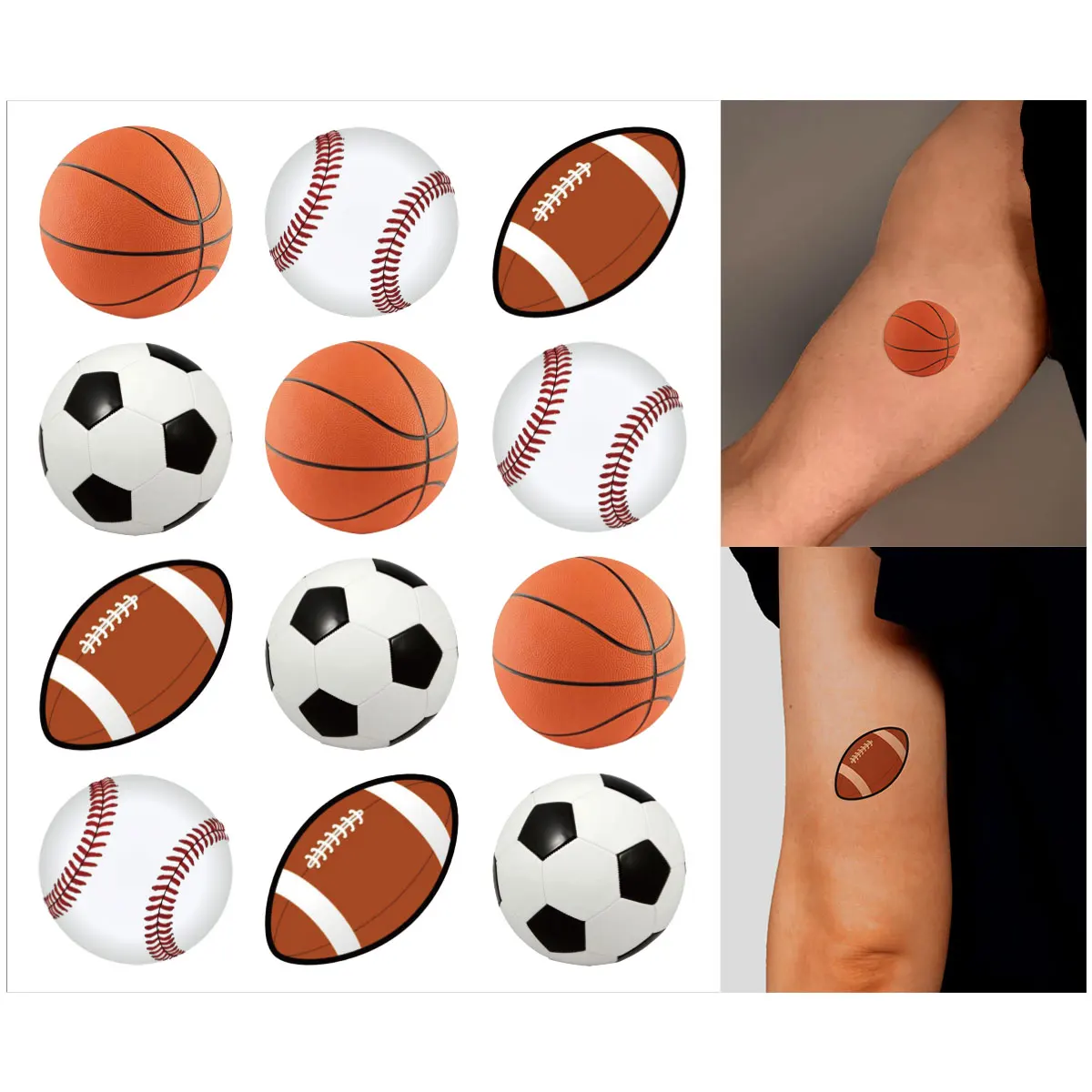 

1pc Football Basketball Elements Waterproof Tattoo Stickers Tattoos Body Art Semi Permanent Decal Women Men for Party Dressing