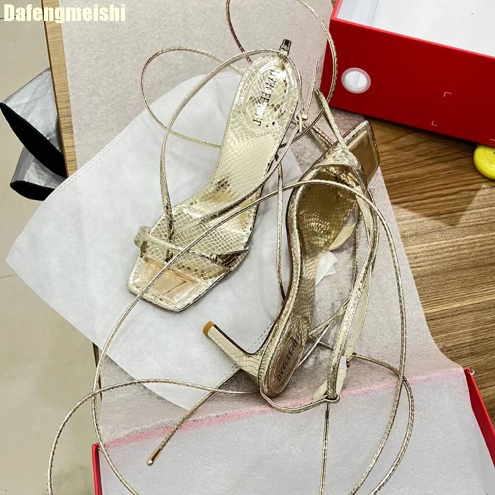 Gold/silver High Heels Stiletto Women Sandals 2025 New Summer Sexy Cross Strap Square Toe Open Toe Sandals Slingback for Women