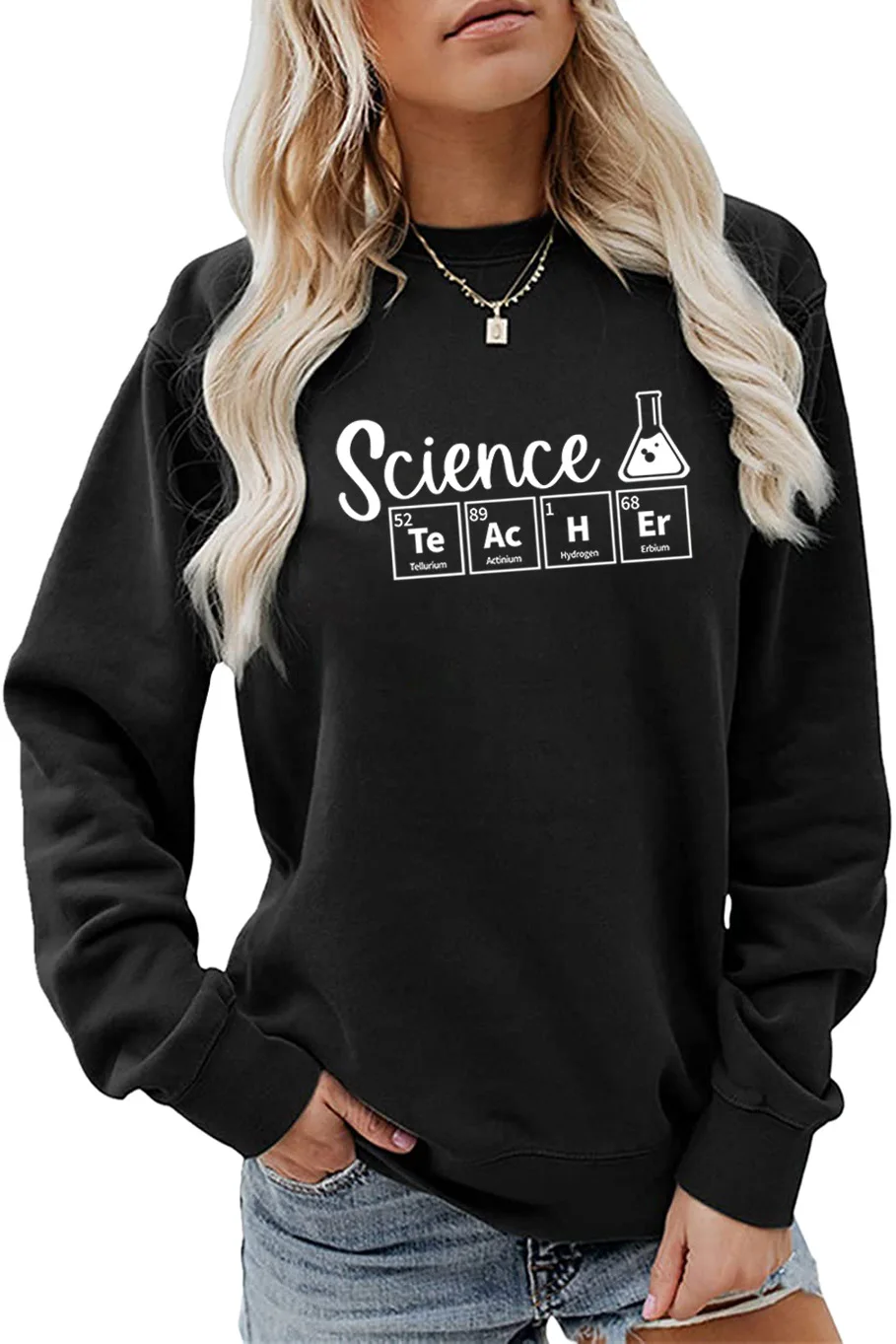 Autumn new crew-neck fashion T-shirt hoodie Science pattern printed women's casual loose long-sleeved top fashion pullover