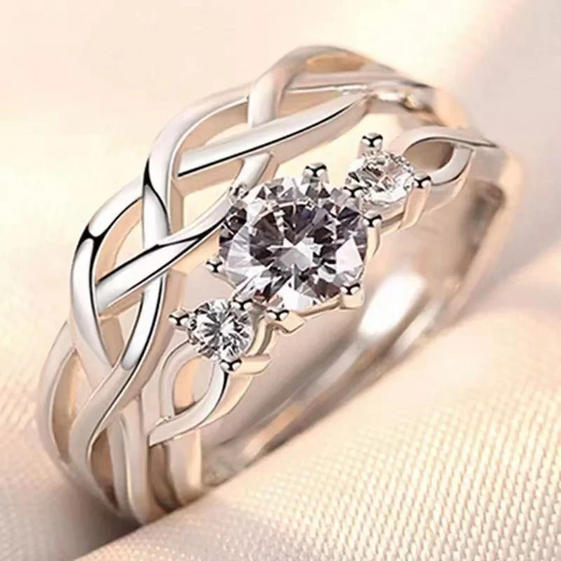 2Pcs/sets Zircon Heart Matching Couple Rings Forever Endless Love Wedding Adjustable Ring for Women Men Charm Valentine\'s Day