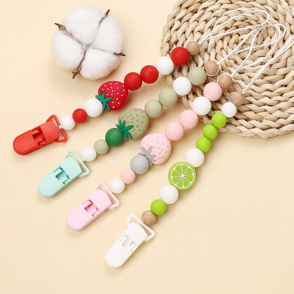 Baby Pacifier Clip Nipple Chain Colourful firut Beads Dummy Clip Baby Soother Holder BPA Free for Teether Nipples Dental Care