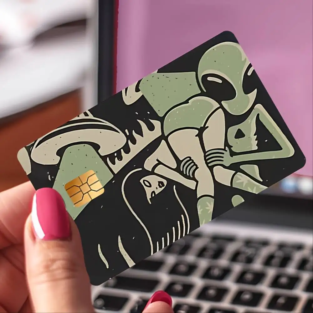 Extraterrestrial Kidnapping Funny Credit Card Skin Sticker PVC Decal For Bank Credit Debit Travel Payment Cards