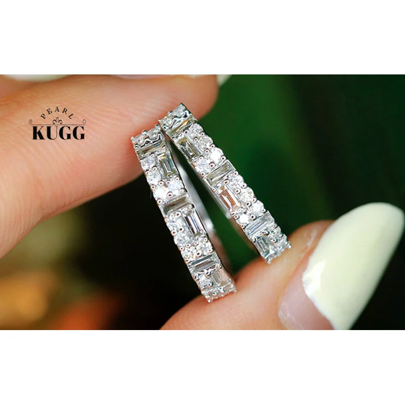 

KUGG 100% 18K White Gold Earrings Classic Design 0.76carat Real Natural Diamond Hoop Earrings for Women High Party Jewelry