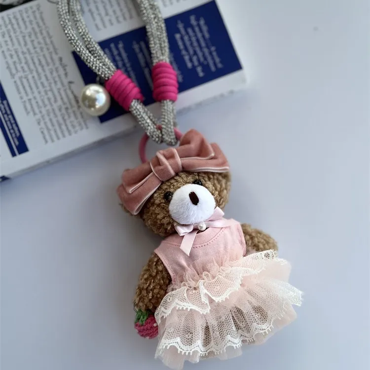 Korean version of the original handmade cute sarong bear bag pendant mobile phone rope colour rope