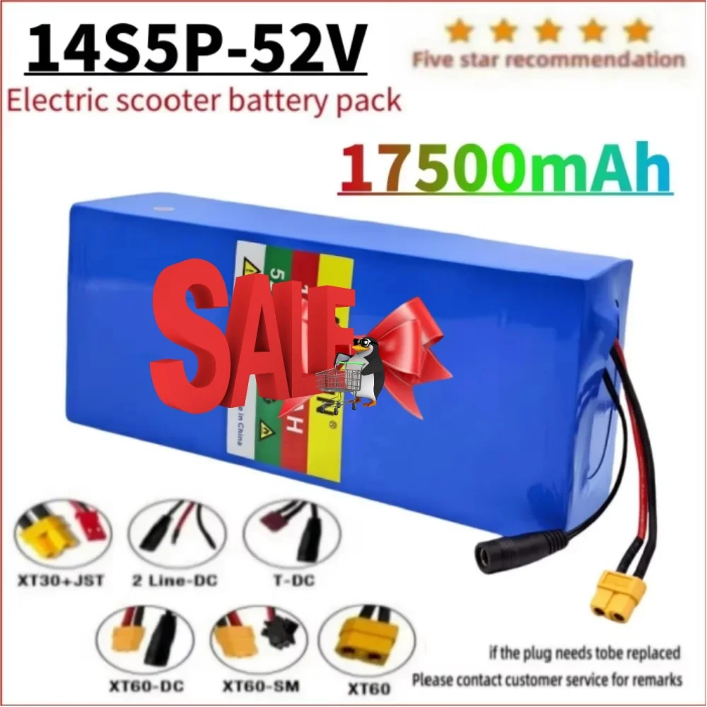 

52V 17500mAh 18650 Bicycle Lithium Battery Pack with BMS Protection 14S5P for E-Bike Electric Bicycle Power Upgrade
