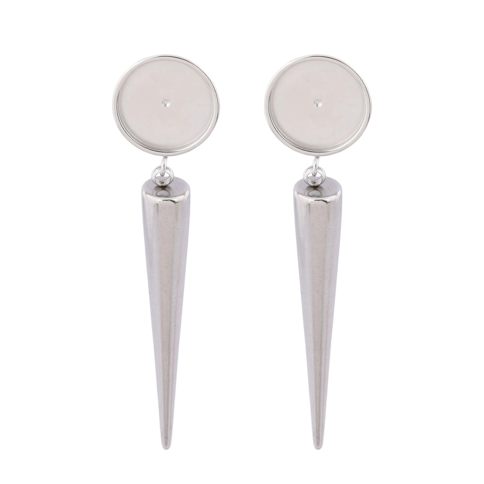 

6pcs Stainless Steel Fit 12mm Cabochon Earring Base Blanks Studs With Droplet Charms Diy Earrings Bezel Findings