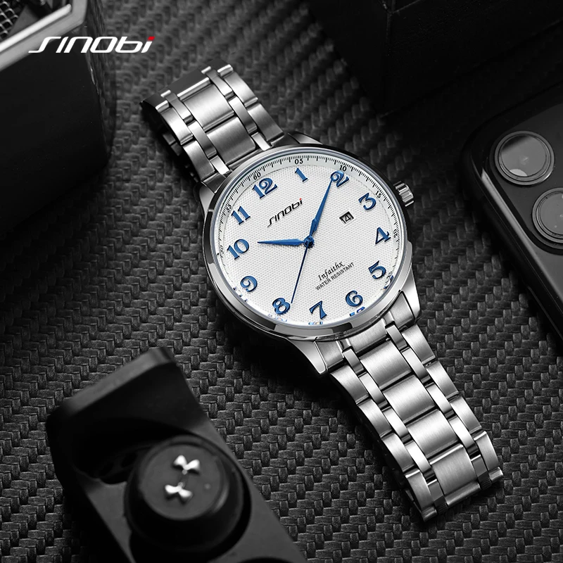 SINOBI Fashion Watch Men\'s Business Watches Top Luxury Man Quartz Wristwatches Stainless Steel Male Casual Clock Reloj Hombre