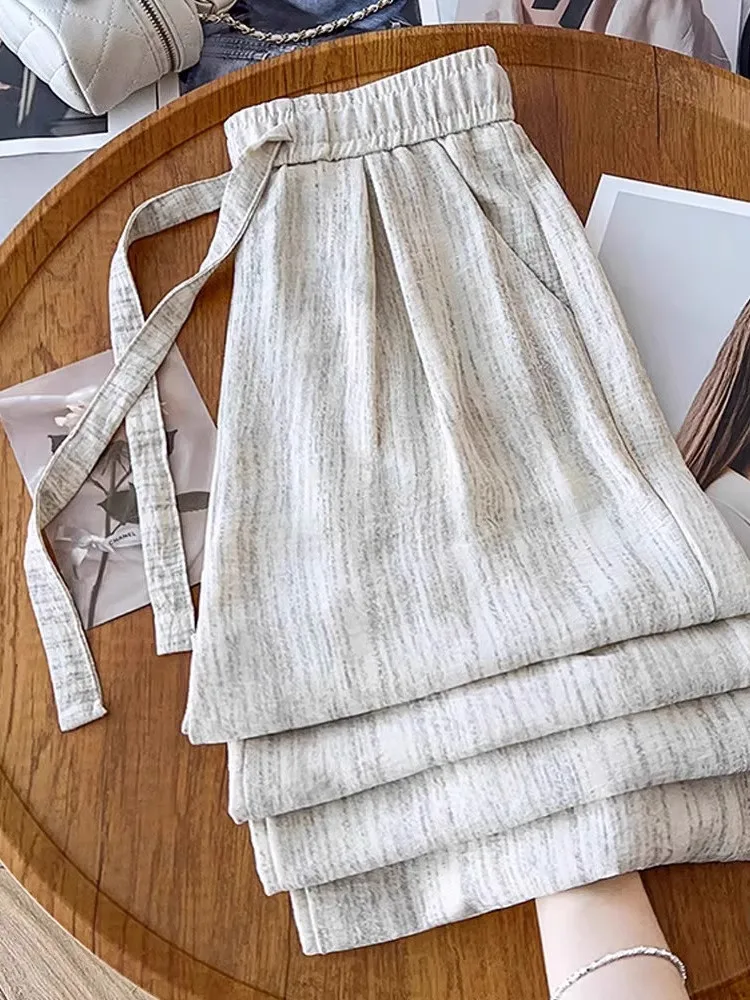 

New Ice Silk Wide Leg Pants Women's Summer Thin Casual Loose Cool Quick Dry Straight Leg Cool Pants High Waist Trousers