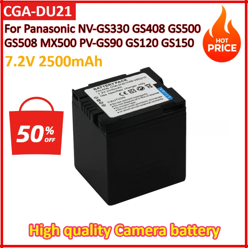 2PCS 7.2V 2500mAh Battery DU21 For Panasonic NV-GS330 GS408 GS500 GS508 MX500 PV-GS90 GS120 GS150 GS180 GS320 GS400 VW-DU21