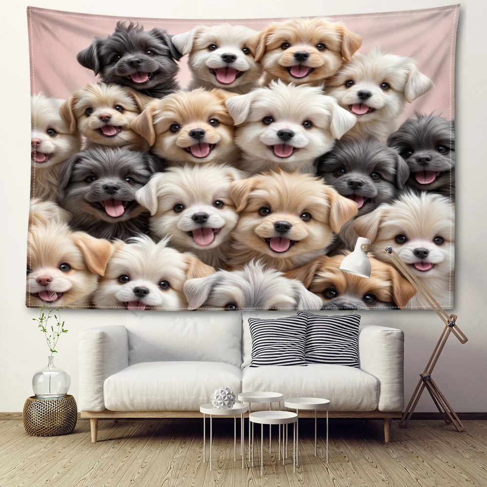 Cute colorful dog and cat printed tapestry, animal style, wall hung in bedroom, study, living room