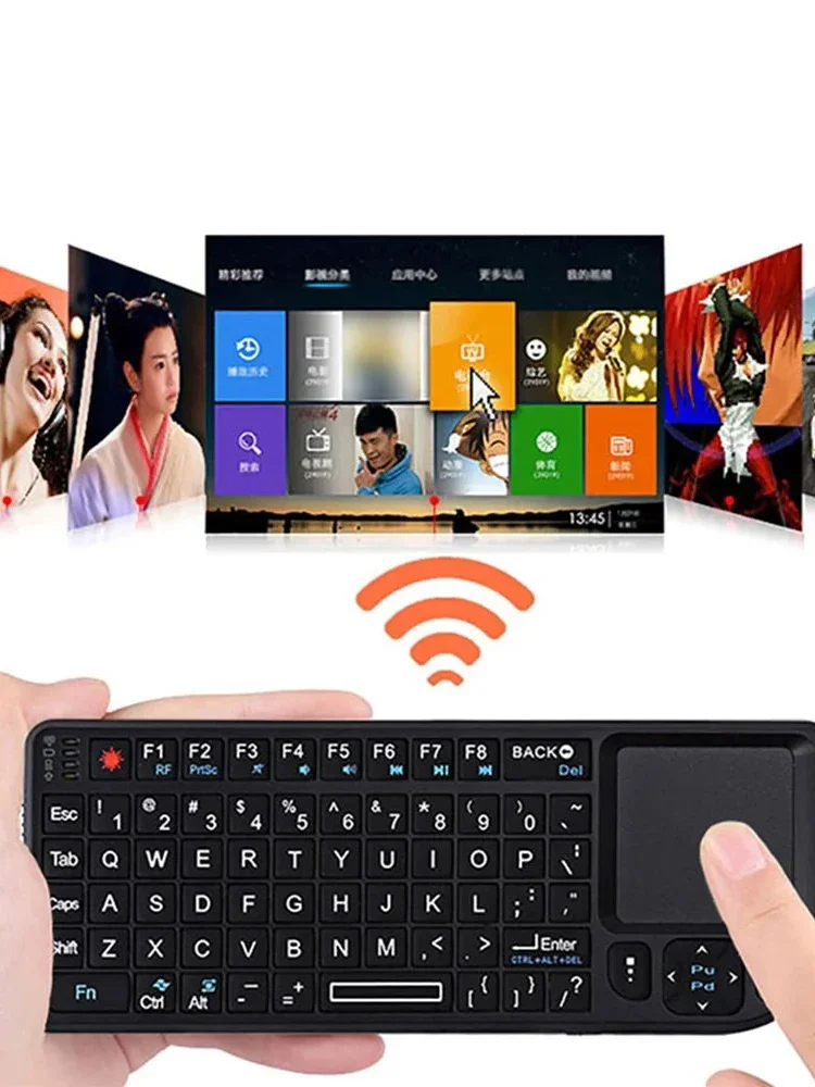 A8 Mini bezprzewodowa klawiatura 2.4G RF podświetlany Touchpad rosyjska angielska klawiatura dla MacBook iPad PC Tablet USB akumulatorowa mysz powietrzna — zdjęcie produktu 7
