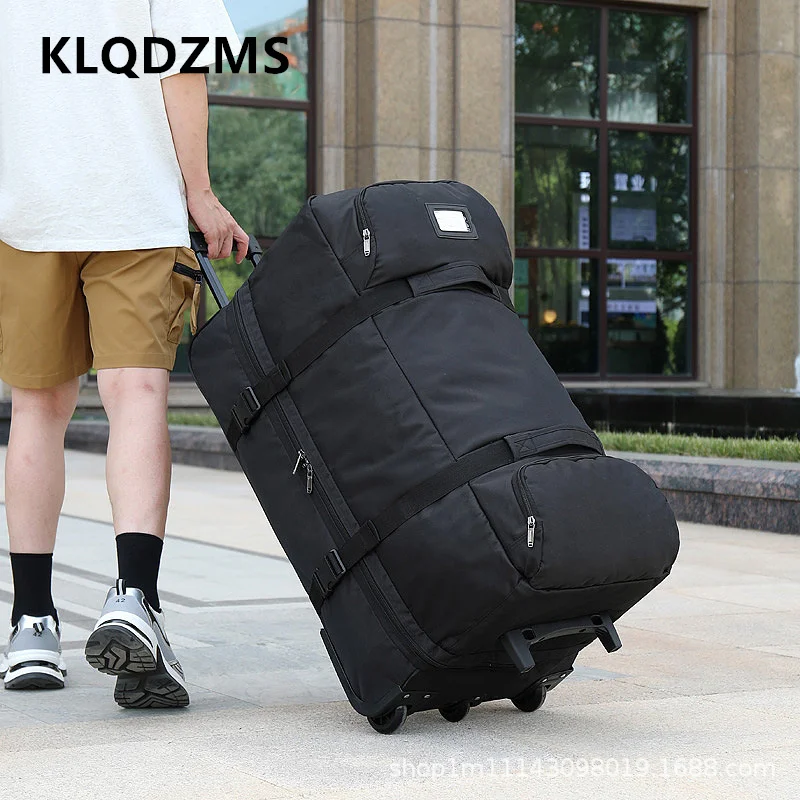KLQDZMS Luggage Travel Bag Large Capacity Oxford Cloth Trolley Bag Foldable Men's Shipping Bag with Wheels Rolling Suitcase