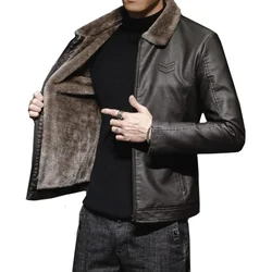 New Thick Brown Leather Jacket Mens Winter Autumn Men's Jacket Fashion Faux Fur Collar Windproof Warm Coat Men Brand Clothing