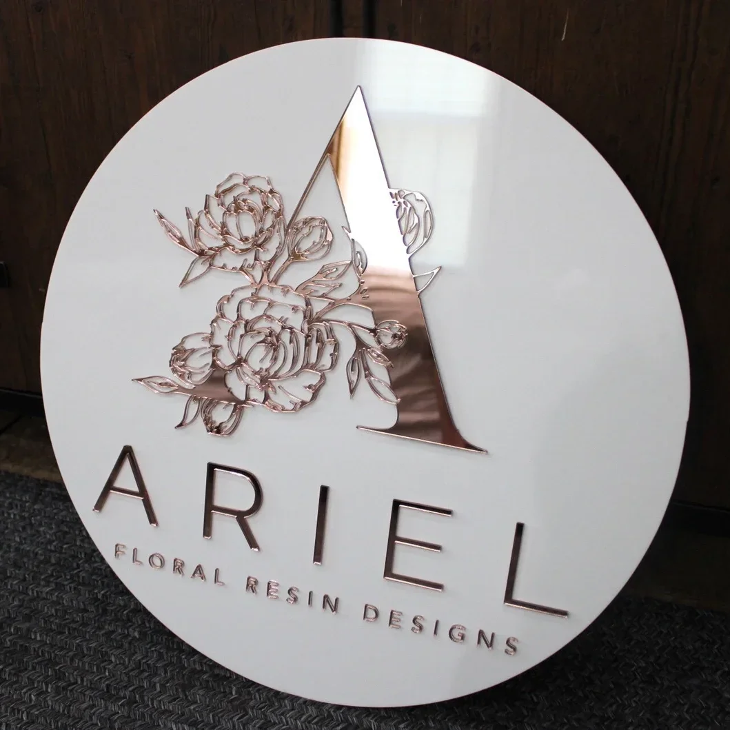 Custom Round Business Logo Acrylic Sign Laser Cut 3D Door Wall Sign Personalized Business Signage for Office Beauty Salon Studio