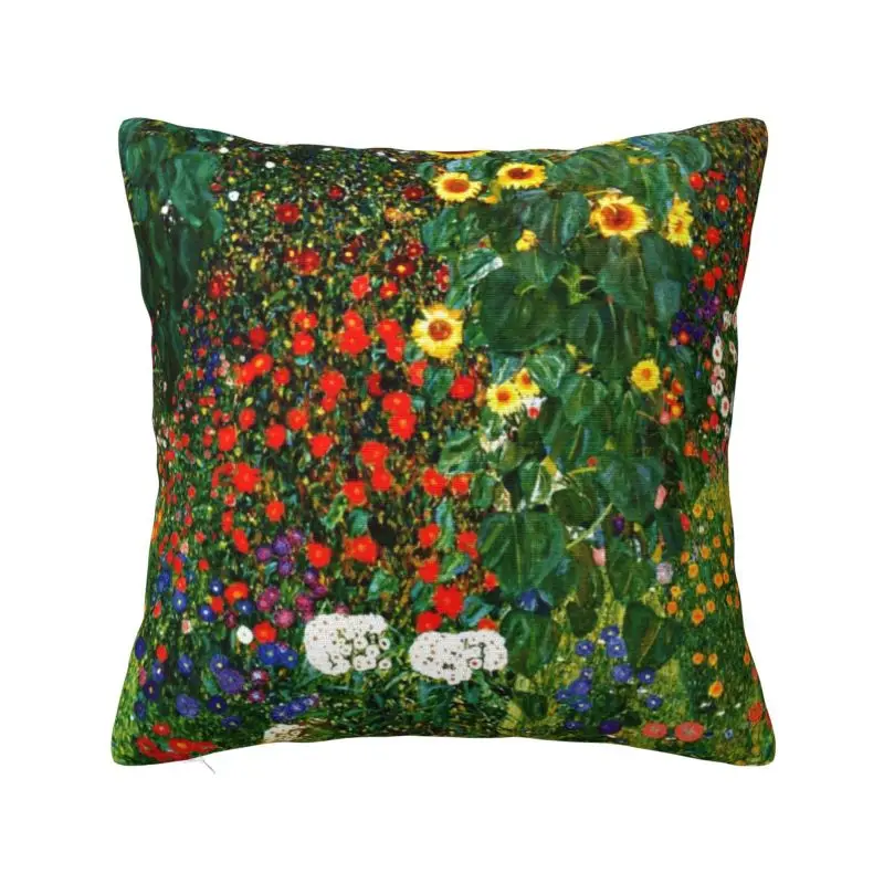 

Garden With Sunflowers Cushion Cover Velvet Gustav Klimt Painting Art Pillow for Sofa Square Pillowcase Living Room Decoration