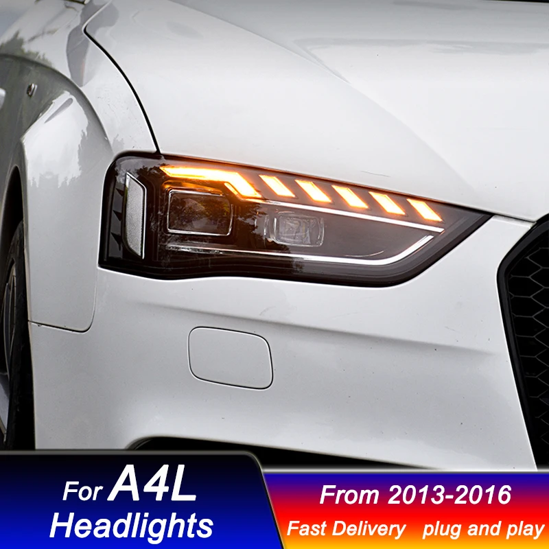 

Автомобильные фары для Audi A4 A4L 2013-2016 до RS, новый стиль, полностью светодиодные DRL, динамические сигнальные фары, биксеноновые фары, аккумулятор