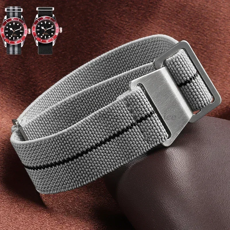 Elastisches Nylon-geflochtenes Uhrenarmband, französische Truppen, Fallschirmtasche, Universal-Armband, 18 mm, 20 mm, 22 mm, für Herren und Damen, Sportarmbänder