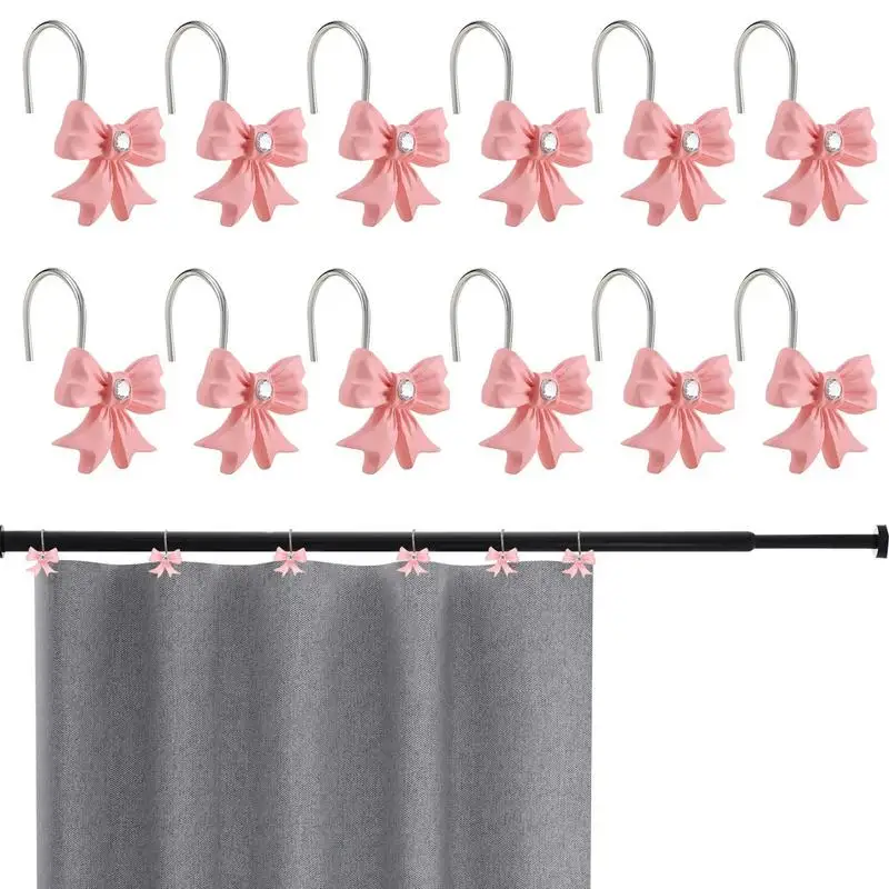 Bow Shower Drapes Hooks 12X Decorative Window Covering Hooks Boho Trendy Window Covering Rings for Bathroom Art Decor