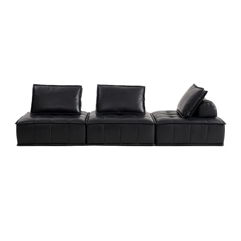 

Sofa antique retro oil wax leather haute couture leather sofa combination black module sofa