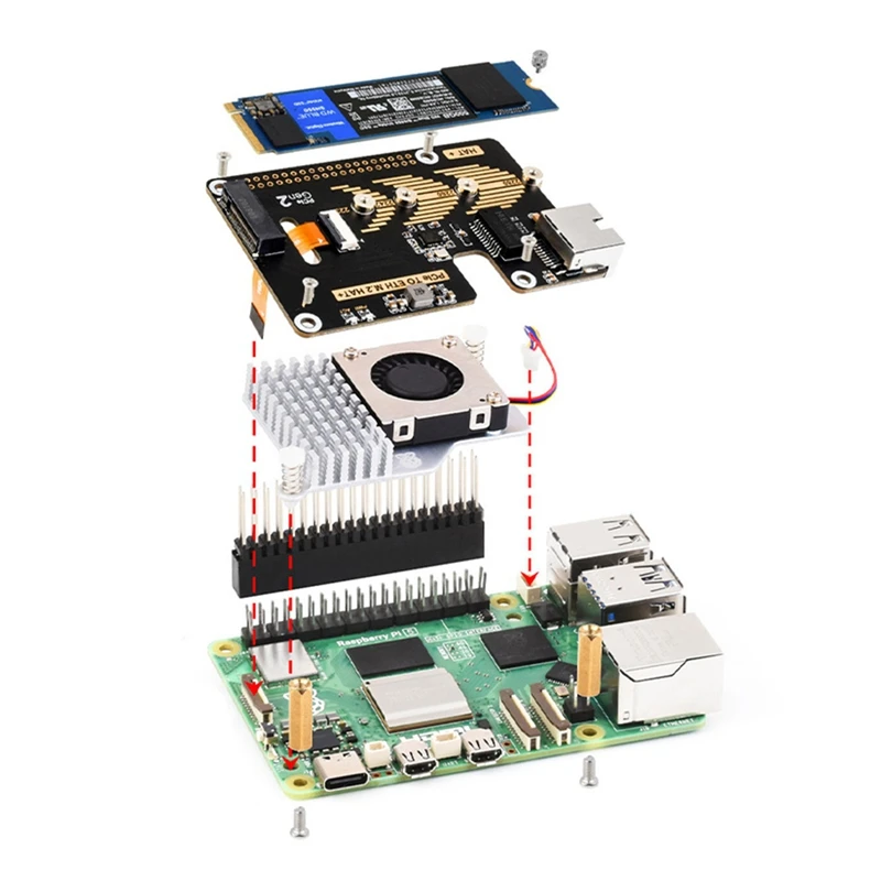 

PCIe to ETH and M.2 Adapter for Raspberry Pi 5, Compatible with 2280HOTHOT