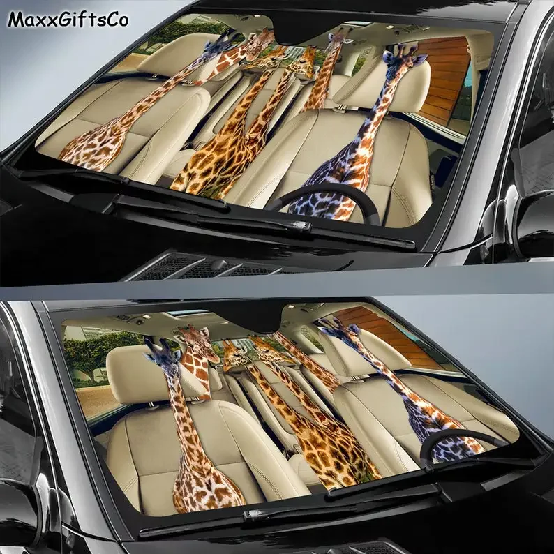 Girafa Car Sun Shade, Sombra Família, Acessórios do carro, Presente para o papai e mamãe, Pára-brisas