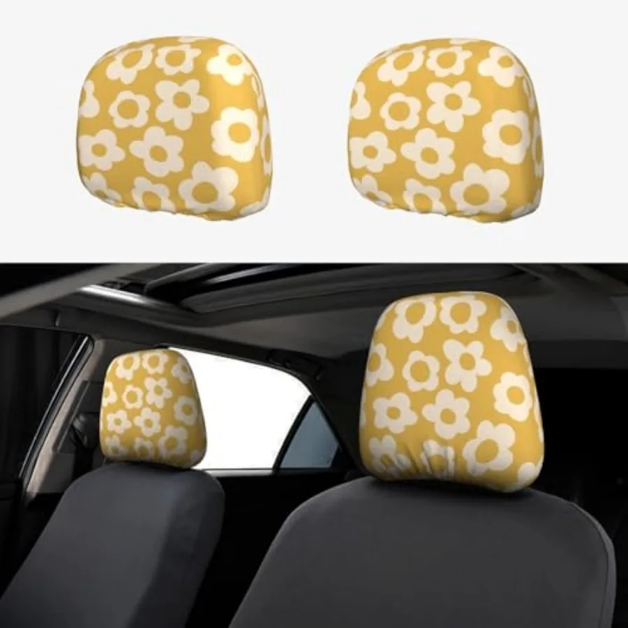 

Flowers Cute Car Head Rest Covers 2 Pcs Elastic Car Seat Headrest Protector Universal Fit Most Vehicles Auto Interior Accessori