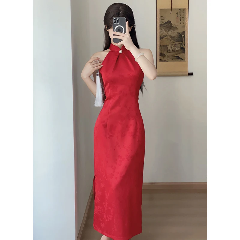 

Red Young Sle Svel Qipao Wedding Dr High Slit Daily Wear for Young Girls ort Size Modified Version Ele Design