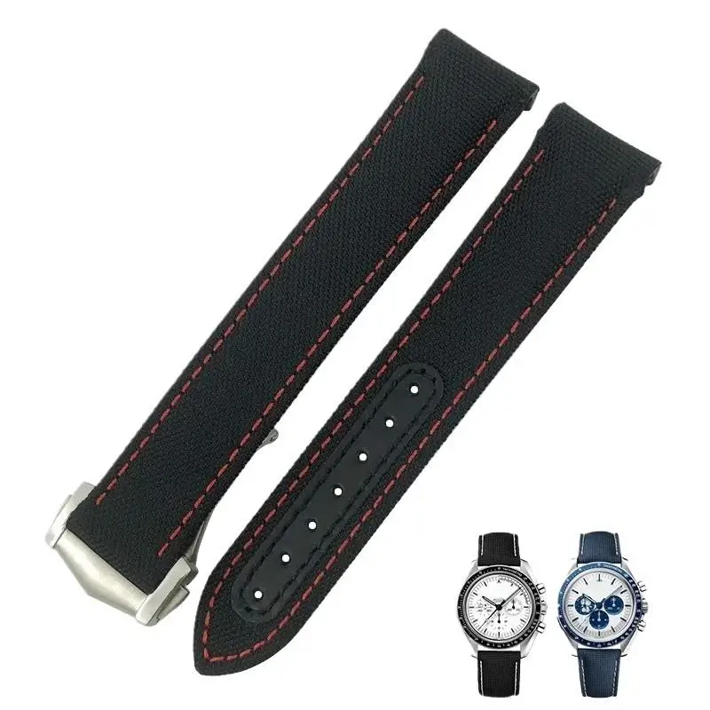 PCAVO 20mm 21mm Nylon Fabric Watchband Fit For Omega AT150 Seamaster 300 Planet Ocean De Ville Speedmaster Curved End Watch