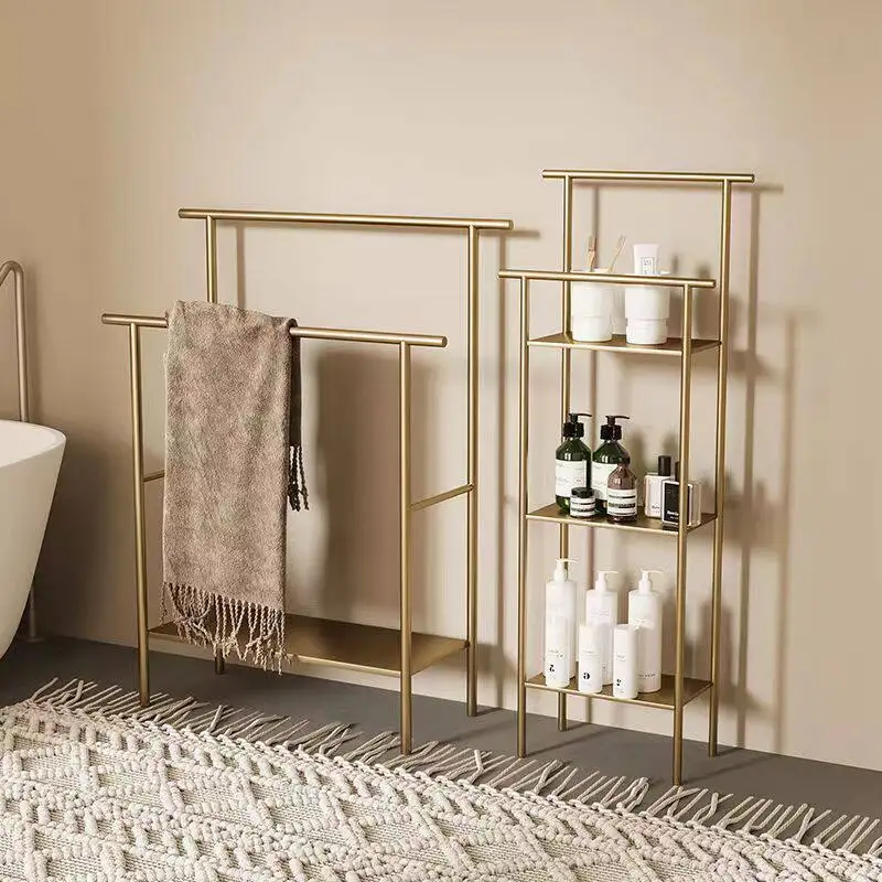 Floor-Standing Towel Racks Bathroom Simple Organizers Rack Clothes Storage Rust-proof Iron Shelf Household Items Storage Shelves