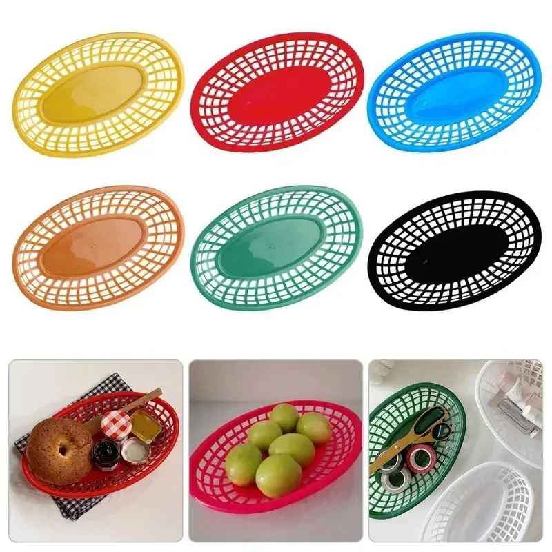 Reusable Oval Plastic Fast Food Baskets, 22.5cm Serving Trays for Burgers, Fries, Bread, Snacks and Restaurant Table Service