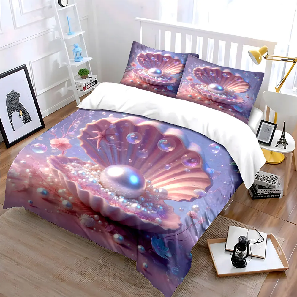 Dreamy Luster of Pearl and Shell Print Soft Comfortable Duvet Cover Bedding Set Included 1*Duvet Cover 2*Pillowcases