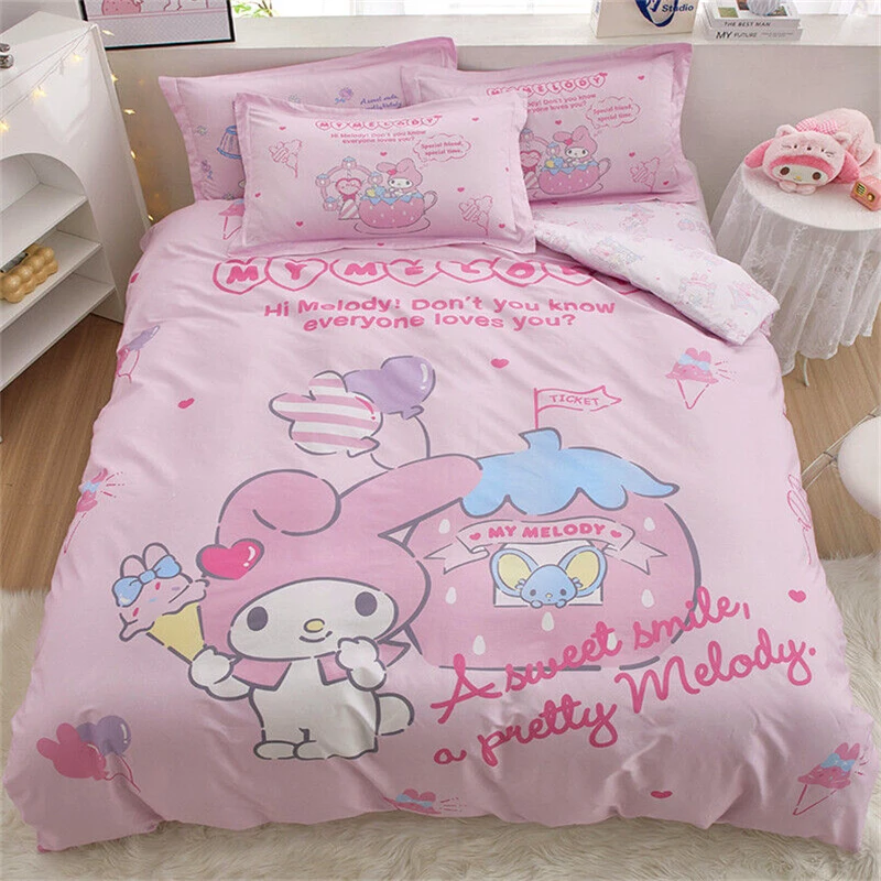 2/3pcs New Cartoon My Melody Bedding Duvet Cover Kids Gifts Teen Boys Girls Bedding Set Single Double Size Room Decor Fashion