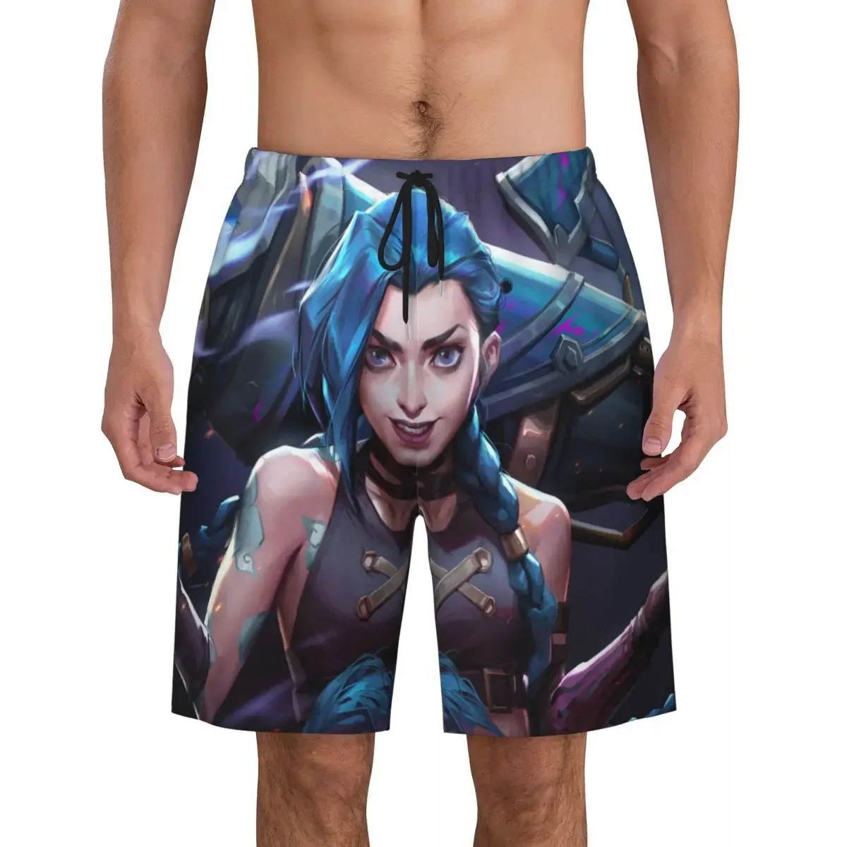 Jinx Monkey Graffiti Print Swimwear para homens, troncos de natação secagem rápida, calções de praia, batalha da liga, lendas do jogo, arcano, calções