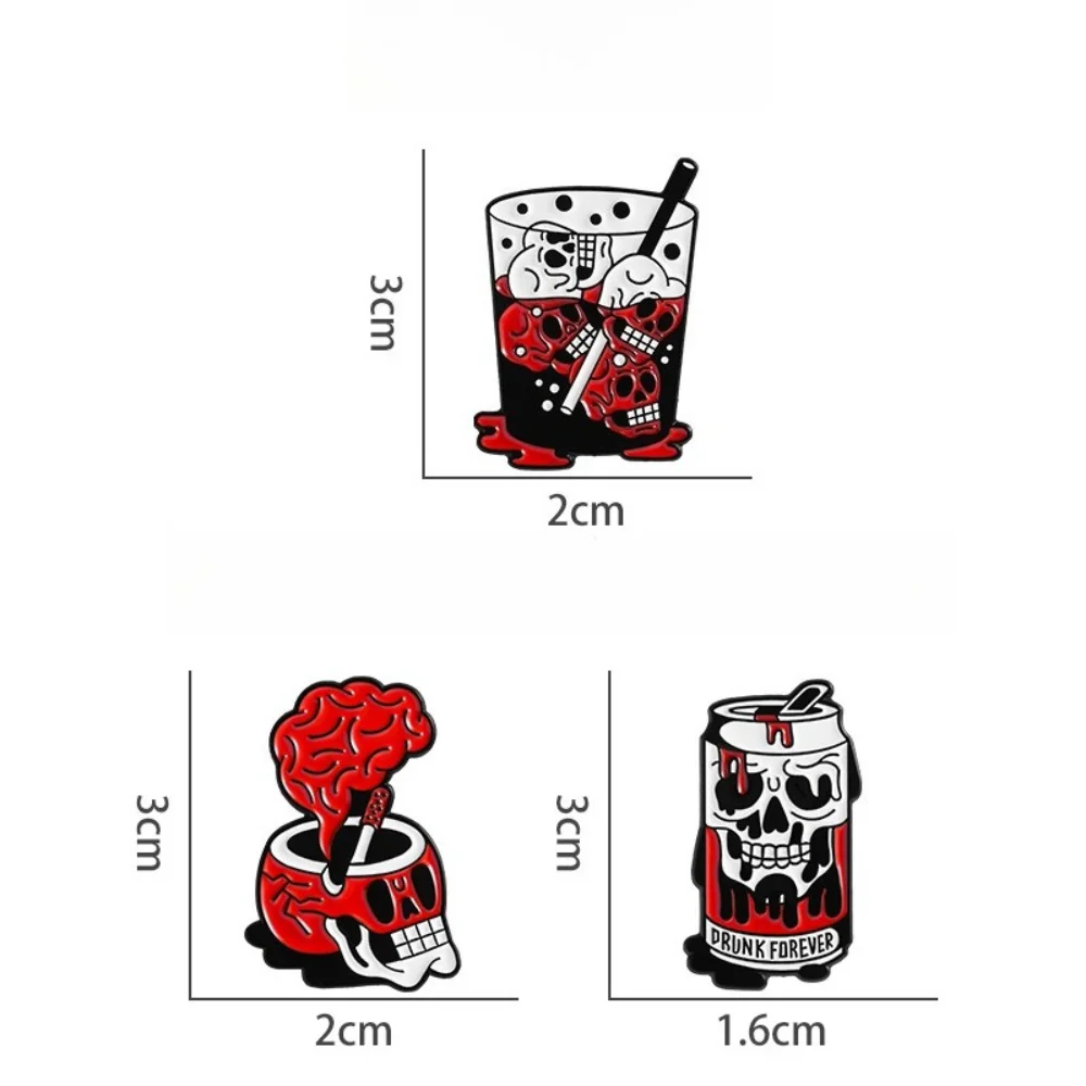Dark Style Skeleton Pin Bottled Beverage Brain Metal Enamel Pin Personalized Clothing Accessories and Badges