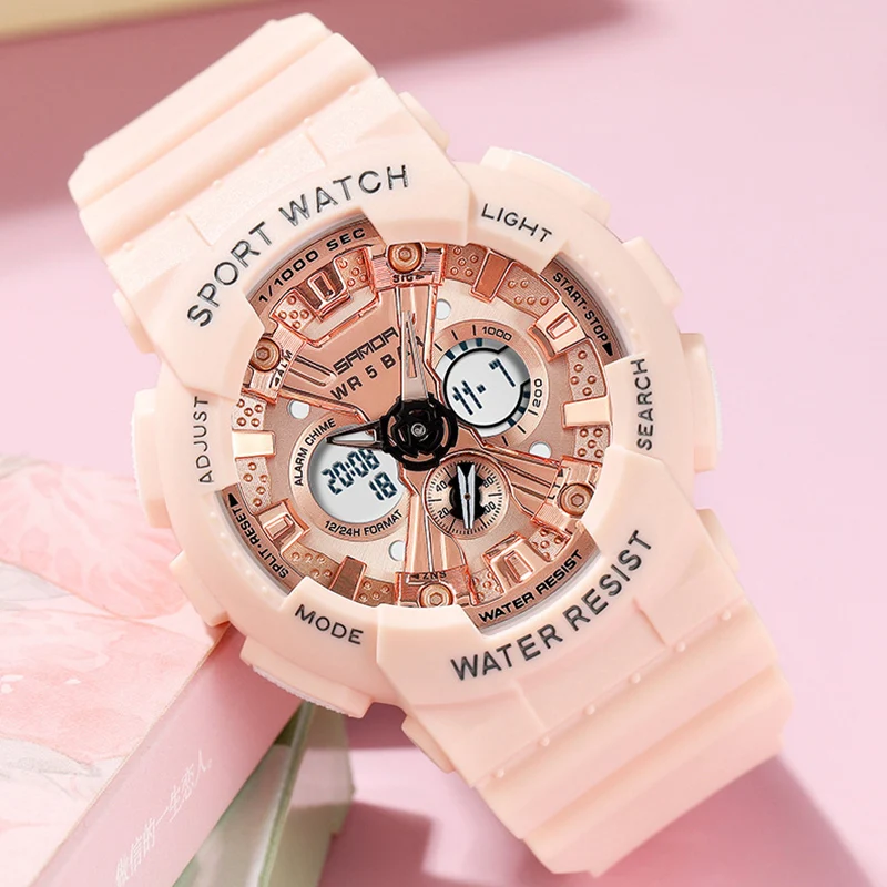 

Women Dual Display Watches Top Brand Luxury For Ladies Wrist Watches Sports Women Watches Chronology chronograph Led Display