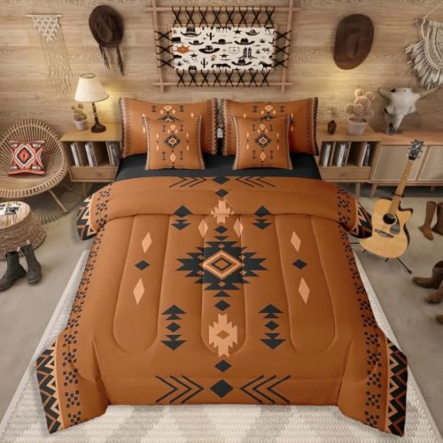 

7 Pcs Western Aztec Comforter Set, Native American Navajo Bedding Set For Boys Adult Teens, Southwestern Geometric Bed In A Bag