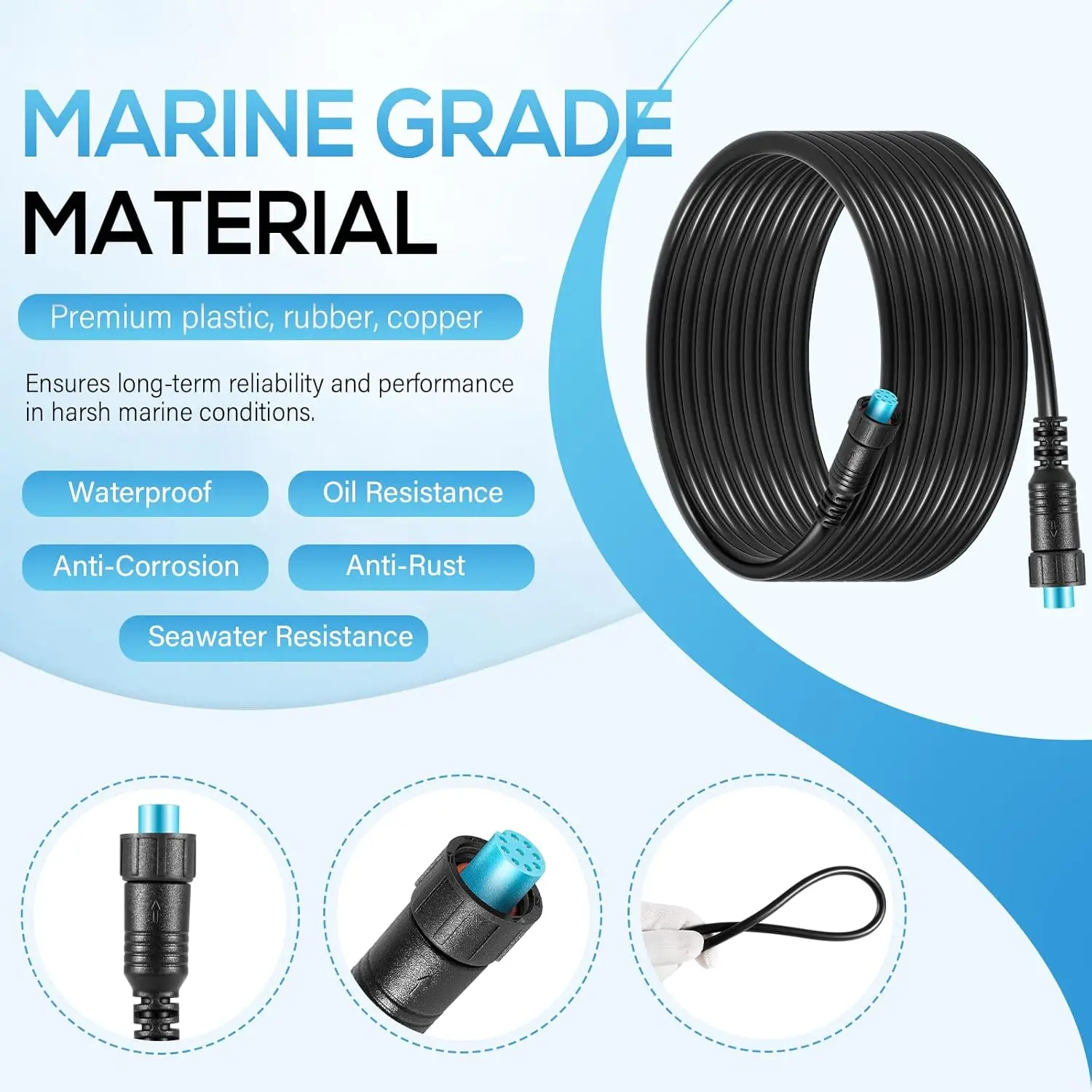 MX 010-12528-01 Marine Network Cable with Small Connector Replaces for Garmin BlueNet Network Cable (20ft, Waterproof)